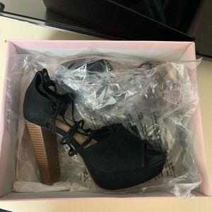 Black Platform Lace-Up Heels
